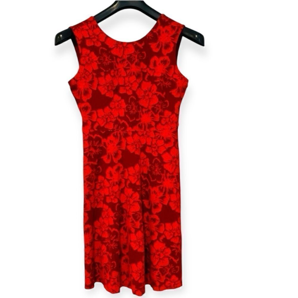 Lands' End Red Floral Sleeveless Dress Size 8P